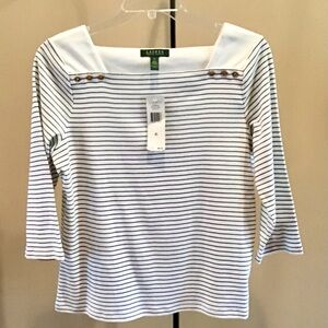 Ralph Lauren Navy Striped Long Sleeve Top